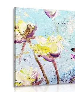 Obrazy kvetov Obraz maľované fialové a žlté kvety