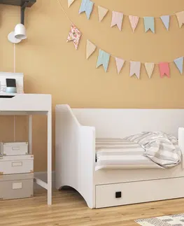 Postele NABBI Nemi detská posteľ s matracom a úložným priestorom 80x160 cm biela / sivá