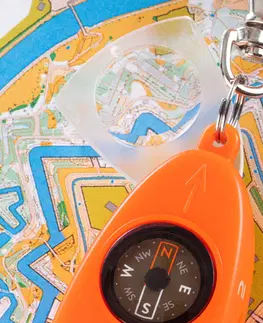 kemping Multifunkčná píšťalka s kompasom 50 oranžová