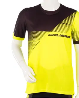 Pánske tričká Pánske športové tričko s krátkym rukávom Crussis čierna/žltá fluo - S