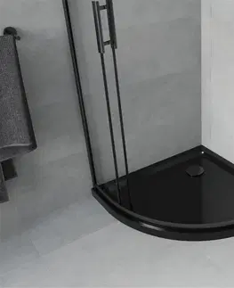 Vane MEXEN/S - Rio štvrťkruhový sprchovací kút 90 x 90, transparent, čierny + vanička so sifónom Flat, čierny 863-090-090-70-00-4170B