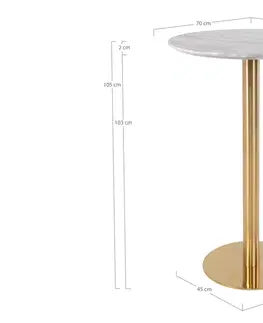 Jedálenské stoly Norddan Dizajnový okrúhly barový stôl Kane 70 cm imitácia mramoru / mosadz
