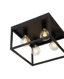 Stropne svietidla Priemyselná stropná lampa čierna 40 cm 4 -svetelná - Klietka