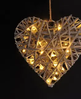 Vianočné dekorácie Solight LED ratanové srdce, 30x LED, 2x AA, 30 cm