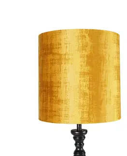 Stojace lampy Stojacia lampa čierna so zlatým odtieňom látky 40 cm - Classico