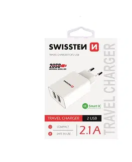 Nabíjačky pre mobilné telefóny Nabíjačka Swissten Smart IC 2.1A s 2 USB konektormi, biela 22034000