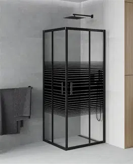 Sprchovacie kúty MEXEN - Rio sprchovací kút štvorec 80 x 80, pruhy, čierna 860-080-080-70-20