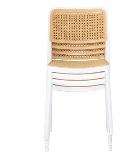 Záhradné stoličky a kreslá Stohovateľná stolička, biela/béžová, RAVID TYP 1
