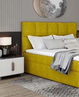 Postele NABBI Grosio 165 čalúnená manželská posteľ s úložným priestorom žltá