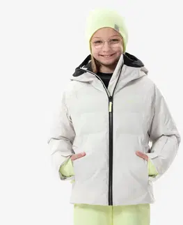 bundy a vesty Detská lyžiarska prešívaná bunda 580 Warm veľmi hrejivá a nepremokavá béžová