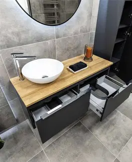 Kúpeľňový nábytok MEREO - Mailo, kúpeľňová skrinka s keramickým umývadlom 81 cm, antracit, chróm madlo CN531