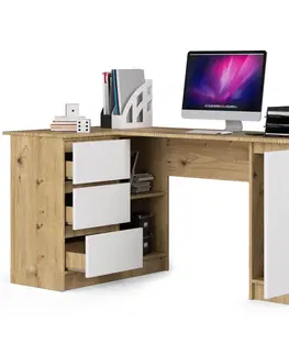 Písacie stoly Dizajnový písací stôl ROMAN155L, dub Artisan / biely