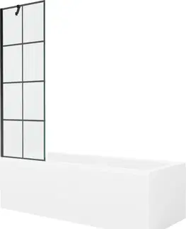 Sprchové dvere MEXEN/S - Cubik obdĺžniková vaňa 160 x 70 cm s panelom + vaňová zástena 60 cm, čierna vzor 550316070X9506007077