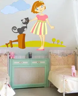 Nálepky na stenu Nálepka Dievčatko s mačičkou