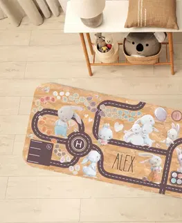 Korkové koberce Detský koberec cesta so zajačikmi a menom dieťatka