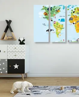 Detské obrazy 5-dielny obraz detská mapa sveta so zvieratkami