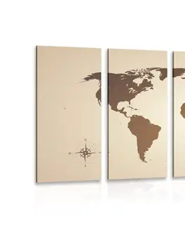 Obrazy mapy 5-dielny obraz mapa sveta v odtieňoch hnedej
