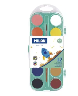 Hračky MILAN - Farby akvarelové - 12 farieb, 30 mm + štetec
