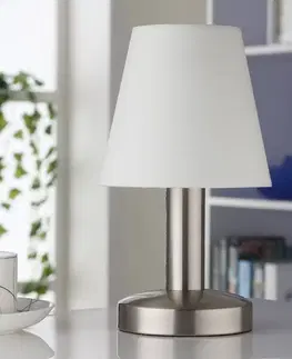 Stolové lampy Lindby Nočná lampička Hanno s bielym textilným tienidlom