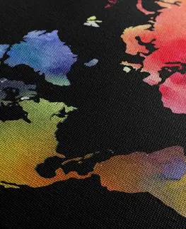 Obrazy mapy Obraz mapa sveta v akvarelovom prevedení na čiernom pozadí