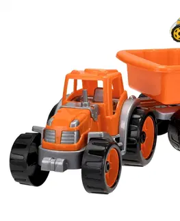 Hračky - dopravné stroje a traktory MIKRO TRADING - Traktor so sklápacím prívesom 54cm oranžový v sieťke