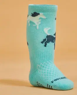 ponožky Jazdecké podkolienky 500 Baby s motívom tyrkysovo-zelené