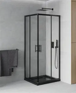Vane MEXEN/S - Rio štvorcový sprchovací kút 90 x 90, transparent, čierny + vanička so sifónom Flat, čierny 860-090-090-70-00-4070B