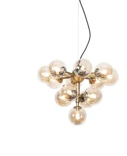 Zavesne lampy Závesné svietidlo bronz s jantárovým sklom 13 svetiel - Bianca