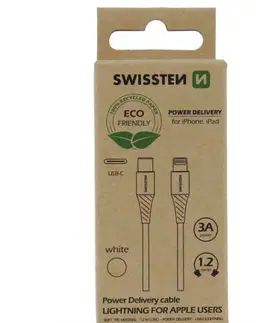 USB káble Swissten Data Cable Textile USB-C  Lightning 1,2 m, biely 71505301ECO