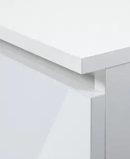 Písacie stoly Dizajnový písací stôl JIŘÍ90L, biely / biely lesk