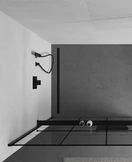 Sprchové dvere MEXEN/S - KIOTO Sprchová zástena WALK-IN s poličkou a držiakom uterákov 120 x 200, transparent/čierna 8 mm, čierna - 800-110-121-70-77 800-120-121-70-77