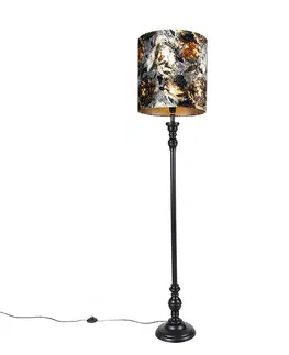 Stojace lampy Stojaca lampa čierna s kvetinovým tienidlom 40 cm - Classico