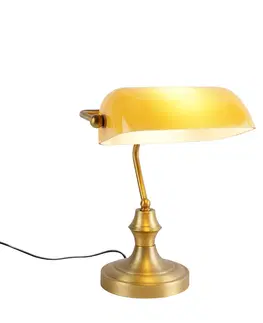 Stolove lampy Klasická notárska lampa bronzová s jantárovým sklom - Banker