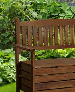 Záhradné lavice KONDELA Amula záhradná lavička s úložným priestorom hnedá