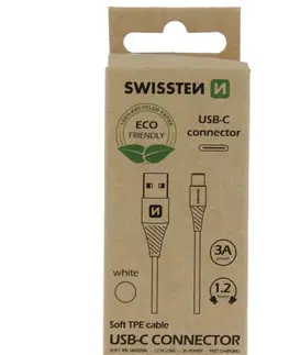 USB káble Swissten Data Cable Textile USB  USB-C 1,2 m, biely, eco balenie 71503301ECO