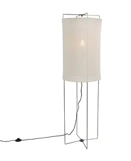 Stojace lampy Dizajnová podlahová lampa béžové ľanové tienidlo - Rich