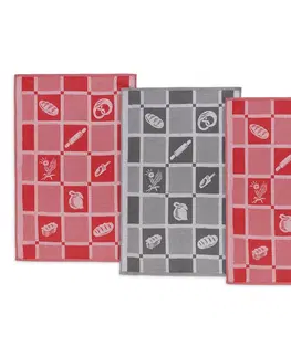 Utierky Bellatex Kuchynská utierka patchwork červeno-sivá 50 x 70 cm, sada 3 ks
