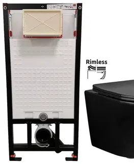 Záchody DEANTE Podstavný rám, pre závesné WC misy bez tlačidla + WC REA CARLO MINI RIMFLESS ČERNÁ  + SEDADLO CST_WC01 X CL1