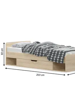Postele KONDELA Teyo 1S/90 jednolôžková posteľ s úložným priestorom dub sonoma