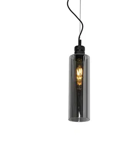 Zavesne lampy Moderné závesné svietidlo čierne s dymovým sklom - Stavelot