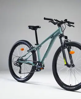 horské bicykle Horský bicykel ST 500 26-palcový pre deti 9-12 rokov šedozelený