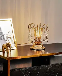 Stolové lampy ONLI Stolná lampa Pioggia s krištáľovým dažďom, 26 cm, zlatá