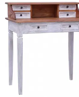 Pracovné stoly Písací stôl zo zásuvkami masívne drevo Dekorhome Biela / hnedá