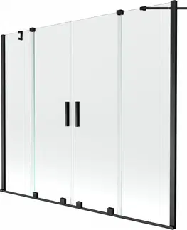 Sprchové dvere MEXEN/S - Velar Duo Dvojkrídlová posuvná vaňová zástena 200 x 150 cm, transparent, čierna 896-200-000-02-70