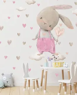 Nálepky na stenu Nálepka na stenu - Zajačik s ružovými srdiečkami