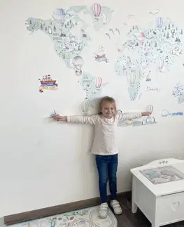 Nálepky na stenu Detská cestovateľská mapa sveta na stenu