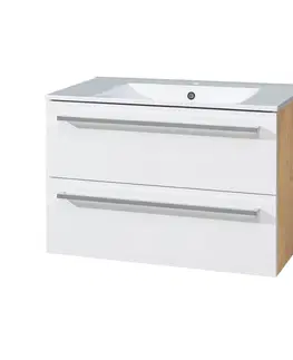 Kúpeľňový nábytok MEREO - Bino, kúpeľňová skrinka s keramickým umývadlom 81 cm, biela/dub CN671