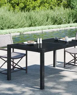 Záhradné stoly Záhradný stôl 150x90x75 cm sklo / polyratan Dekorhome Čierna