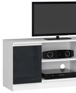 TV stolíky Moderný TV stolík ROMANA120, biely / grafitový lesk
