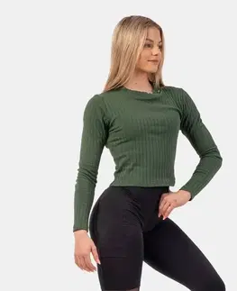 Tričká a tielka NEBBIA Dámske tričko Long Sleeve Top Organic Cotton Dark Green  S